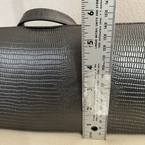 DKNY Metallic Gray Leather Studded Tote | Zip Top | Large - Picture 14 of 16